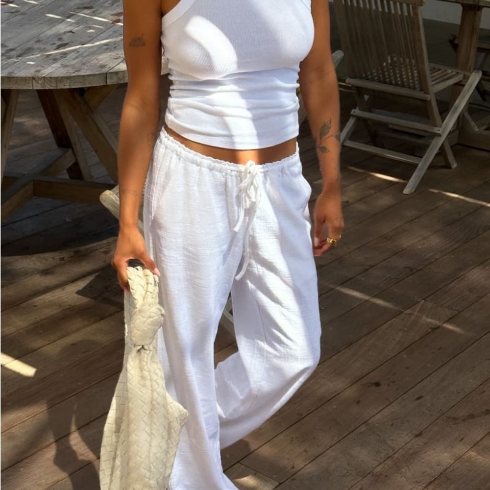 Women's White Linen Blend Rumored NWOT Large Drawstring Pants
